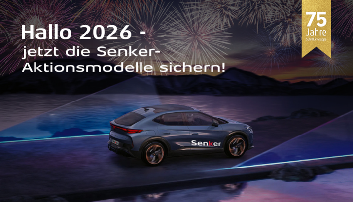 Entdecken Sie jetzt die zahlreichen Aktionsmodelle im Autohaus Senker. Am Bild: Ein CUPRA-Modell mit Feuerwerk im Hintrgrund.