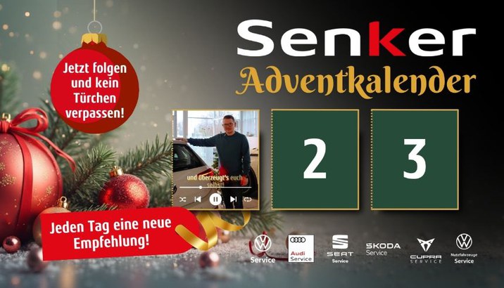 Jeden Tag eine neue Empfehlung - Senker Adventkalender - Jetzt folgen und keine Türchen verpassen - Service Logos der Marken VW, Audi, SEAT, Škoda, CUPRA und VW Nutzfahrzeuge