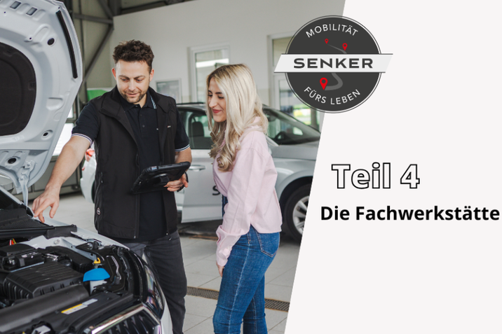 Jetzt zum Thema Marken-Fachwerkstätte im Senker Blog "Mobilität fürs Leben" informieren - Mechaniker bei der Fehlersuche am Diagnosecomputer